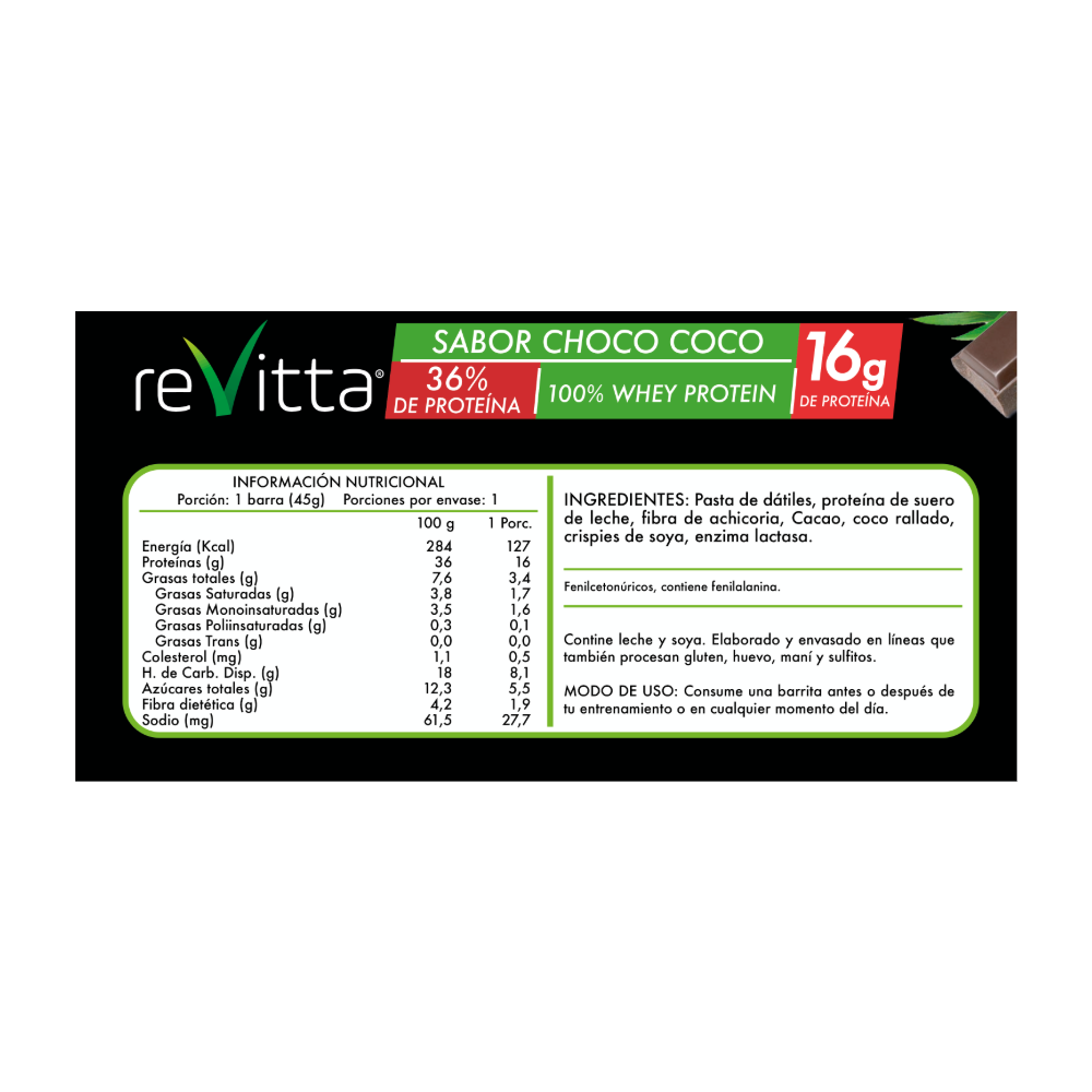 Tabla nutricional Barra de proteína choco coco