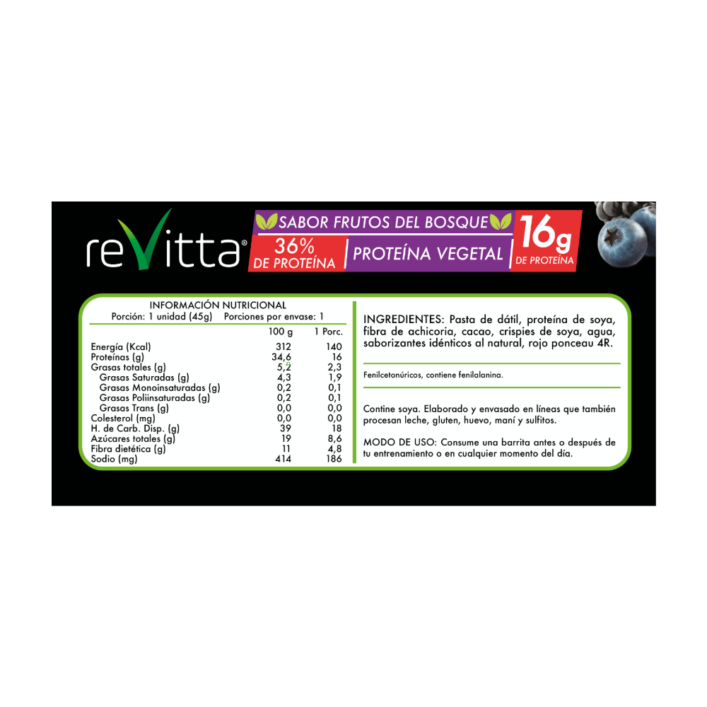 tabla nutriciona barra proteina frutos