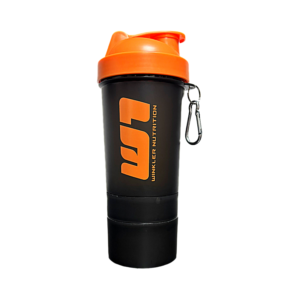 Shaker + Pastillero + Compartimiento Negro Naranjo 500 ml