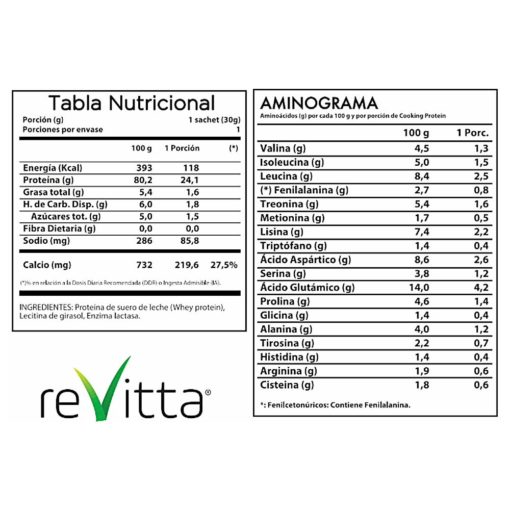 Sachet Whey Cooking Protein 30 grs. - Revitta Wellness