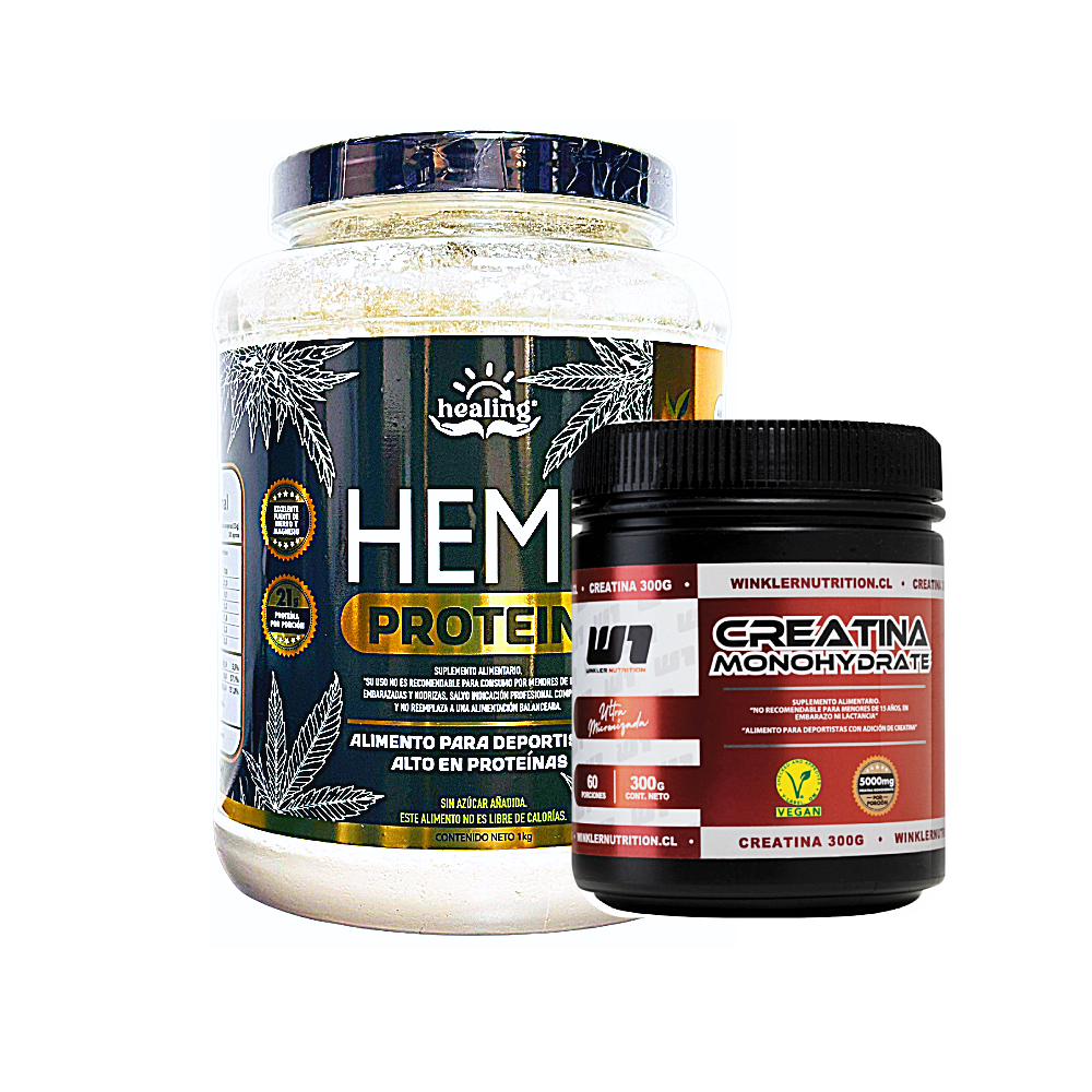 Pack Proteina vegana Healing Hemp Protein 1 kg + Creatina 300 grs.